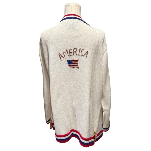 Storybook Knits American Flag July 4th Novelty Cardigan Sweater Womens Large - Picture 4 of 12